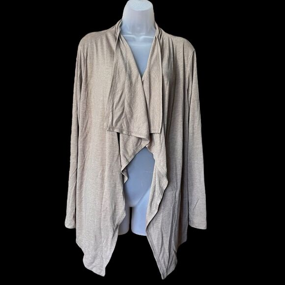Croft & Barrow Tan Open Waterfall L/S Knit Cardigan Sz XL Cozy Drapy Lagenlook - Picture 4 of 8
